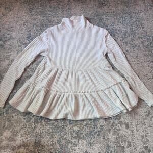 altar’d state waffle knit peplum top – cream – size xs